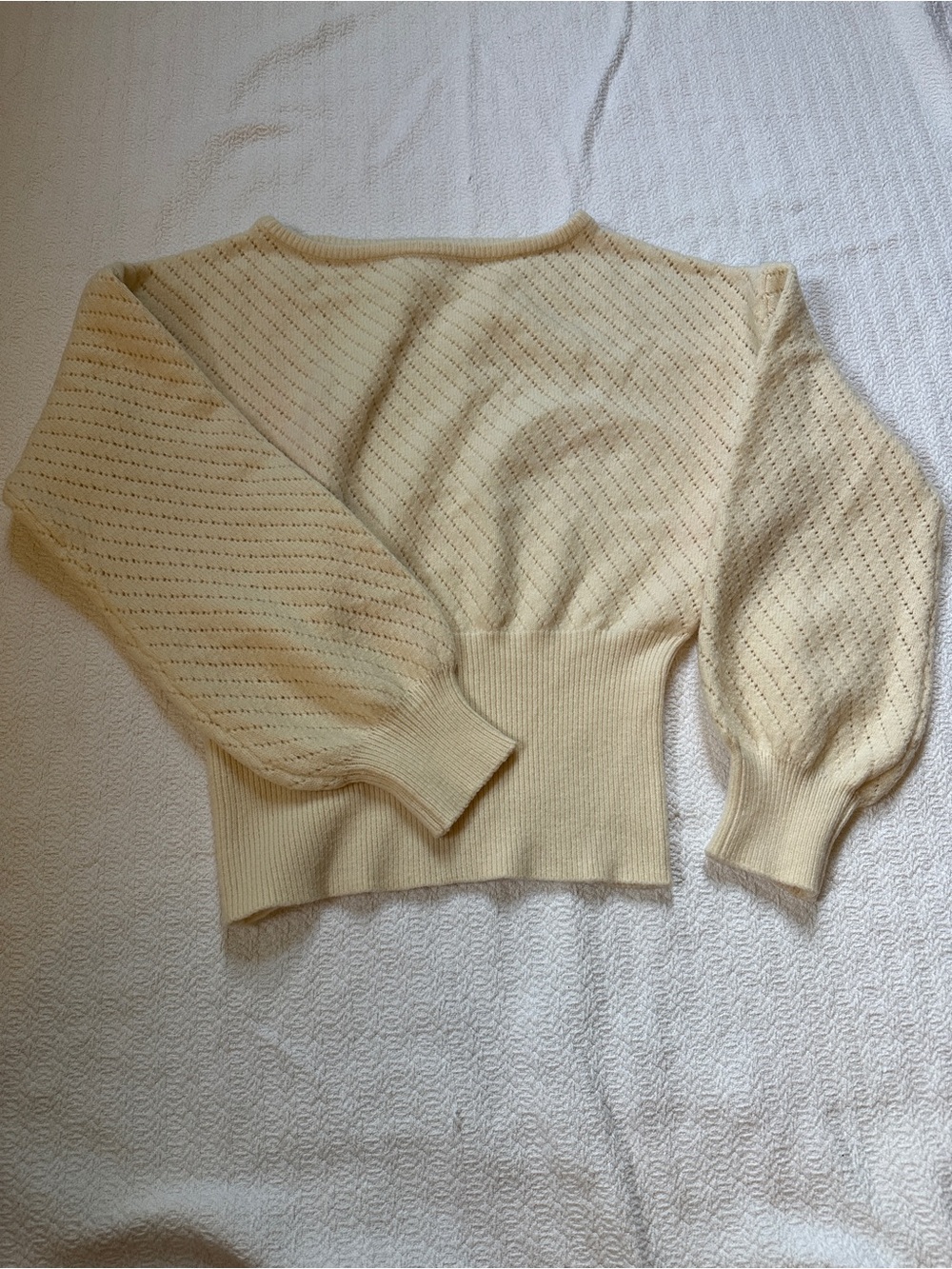 Cupshe Cream Open-Knit Puff Sleeve Sweater